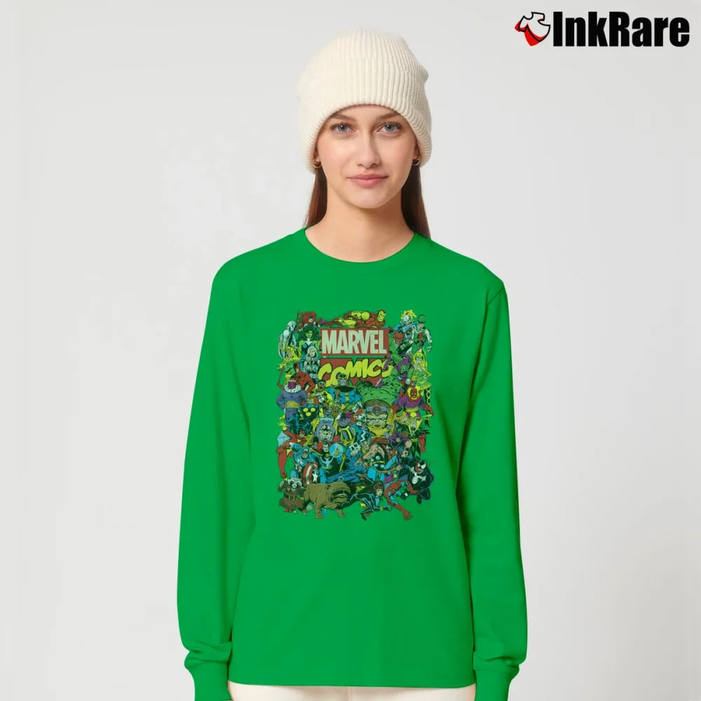 Women’s Marvel Comics Heroes Group Shot Graphic Long-Sleeve Top in irish green | Sleek, Versatile, All-Season