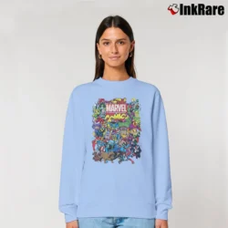 Women’s Marvel Comics Heroes Group Shot Graphic Relaxed Sweatshirt in light blue | Soft, Laid-Back Vibe