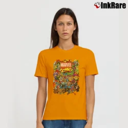 Women’s Marvel Comics Heroes Group Shot Graphic Signature T-Shirt in orange | Soft, Flattering Fit