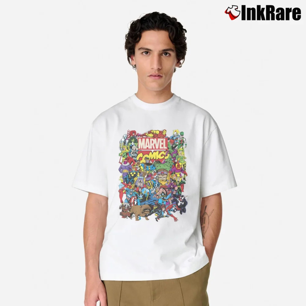 Men’s Marvel Comics Heroes Group Shot Graphic Classic T-Shirt in white | Soft, Breathable Everyday Wear