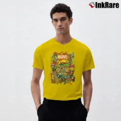 Men’s Marvel Comics Heroes Group Shot Graphic V-Neck Tee in yellow | Sharp, Breathable, Everyday Staple