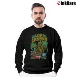 Men’s Marvel Loki Charms Cereal Avengers Comic Crewneck Sweatshirt in black | Cozy Fabric, Clean Style