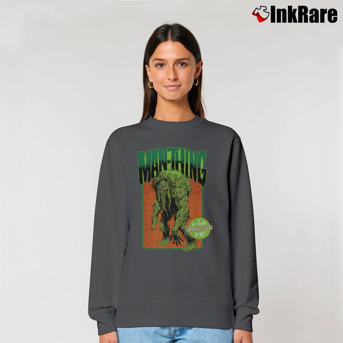 Women’s Marvel Monsters Man Thing Swamp Creature Halloween Relaxed Sweatshirt in charcoal | Soft, Laid-Back Vibe