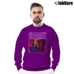 Men’s Marvel Spider - man Fuck The World Classic Crewneck Sweatshirt in purple | Cozy Fabric, Clean Style