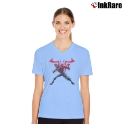 Women’s Marvel Spider - man Maximum Venom Miles Morales V-Neck Tee in light blue | Chic Neckline, Soft Texture