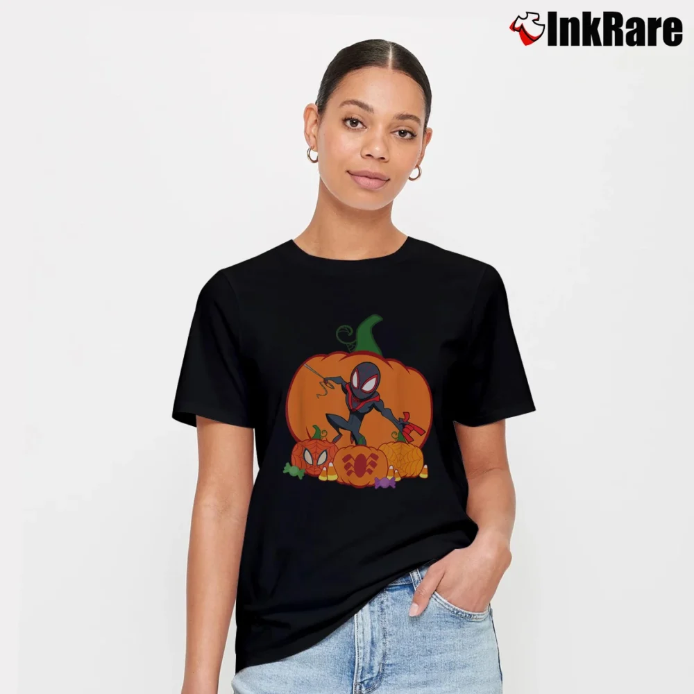 Women’s Marvel Spider Man Miles Morales Halloween Pumpkins T-Shirt in black | Soft, Flattering Fit