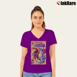 Women’s Marvel Spider Man Venom Maximum Carnage Cover V-Neck Tee in purple | Chic Neckline, Soft Texture