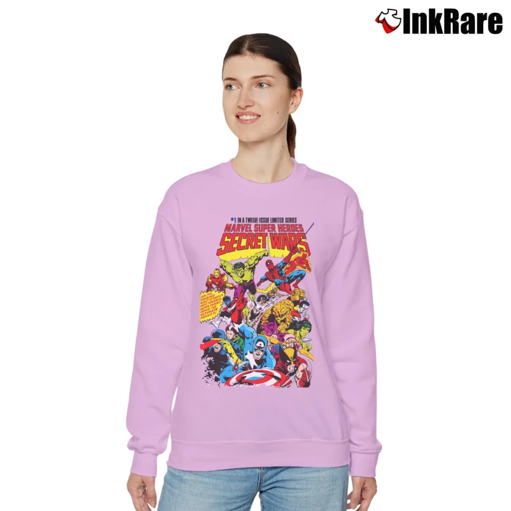 Women’s Marvel Superheroes Secret Wars Graphic Relaxed Sweatshirt in light pink | Soft, Laid-Back Vibe