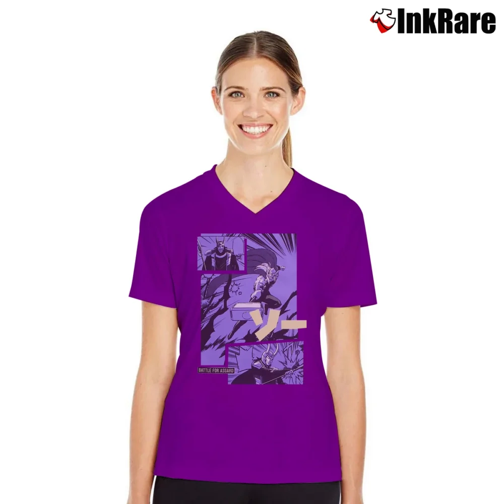 Women’s Marvel Thor Loki Manga V-Neck Tee in purple | Chic Neckline, Soft Texture