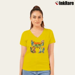 Women’s Marvel Vs Capcom Clash Of Heroes Gaming V-Neck Tee in yellow | Chic Neckline, Soft Texture