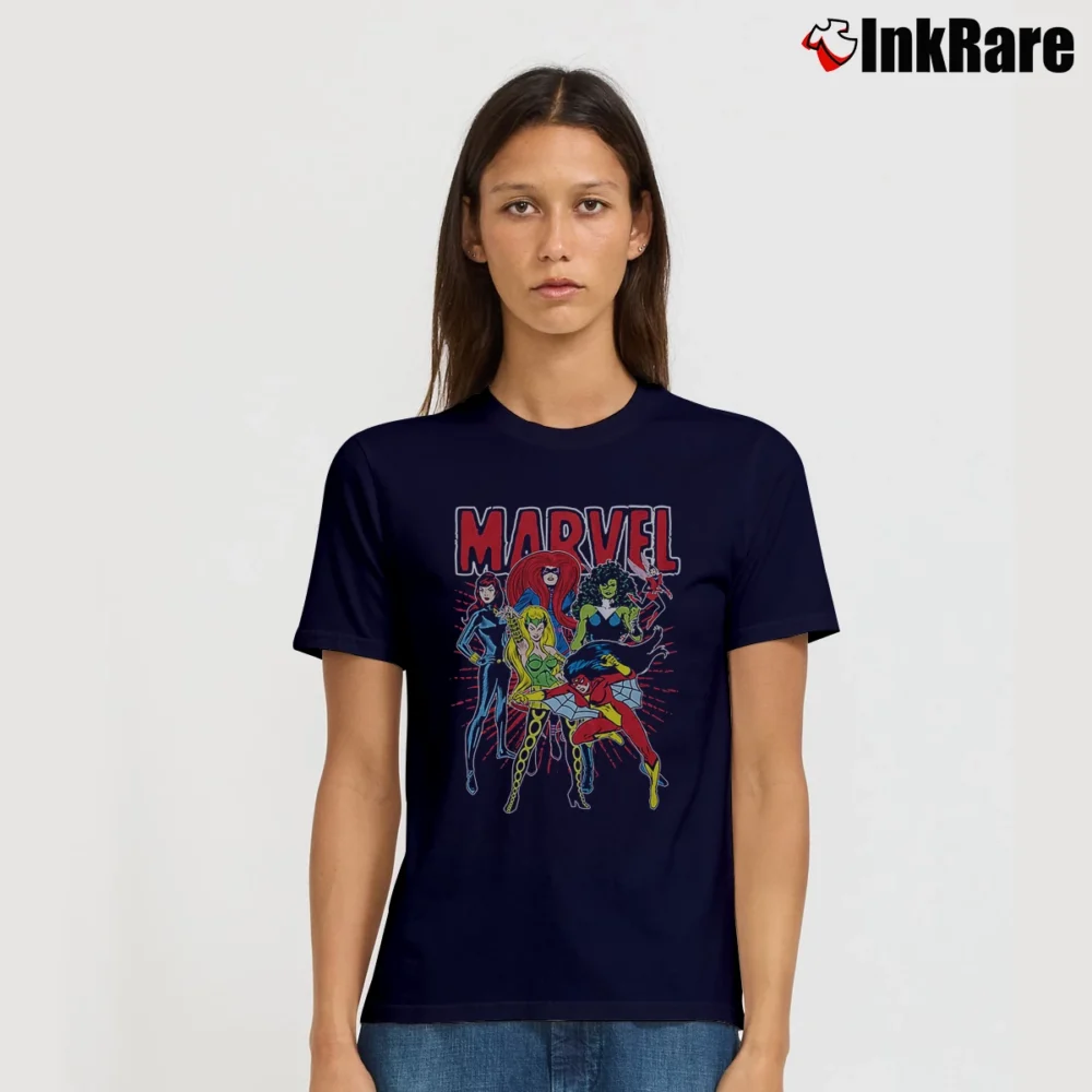 Women’s Marvel Women Group Shot Graphic Signature T-Shirt in navy | Soft, Flattering Fit