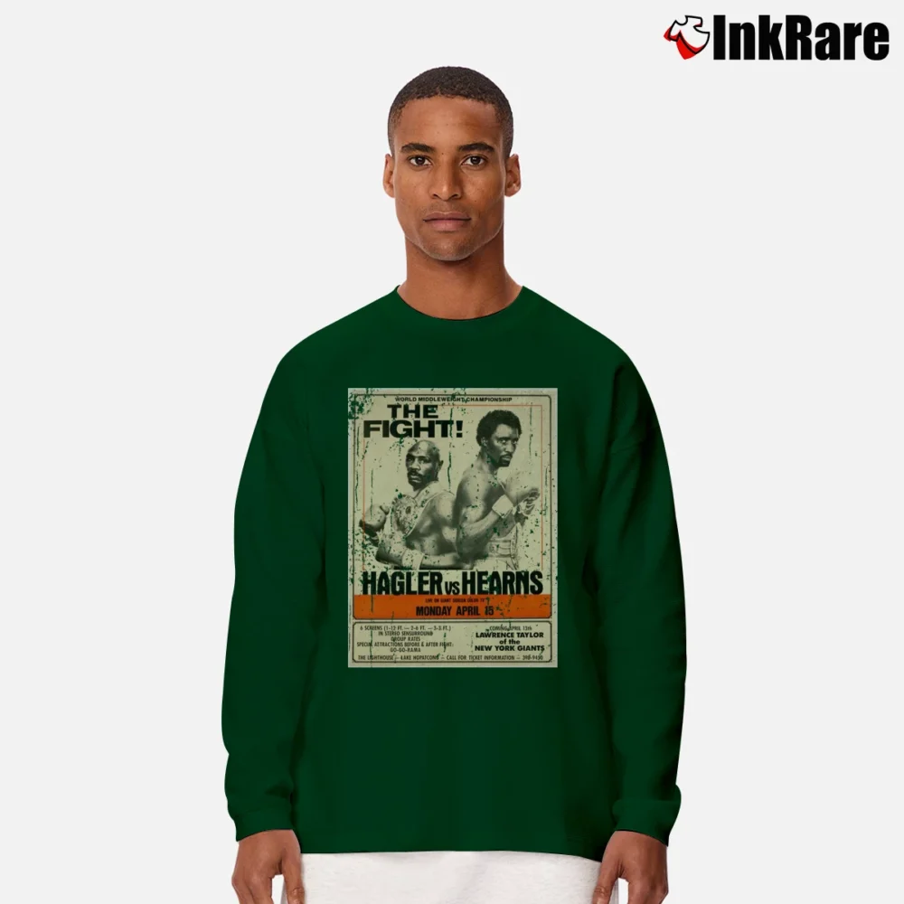 Men’s Marvin Hagler Vs Hearns Fight Long-Sleeve Shirt in forest green | Sleek, Lightweight, Year-Round Wear