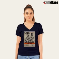 Women’s Marvin Hagler Vs Hearns Fight V-Neck Tee in navy | Chic Neckline, Soft Texture