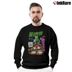 Men’s Marvin The Martian Go Home Looney Tunes Crewneck Sweatshirt in black | Cozy Fabric, Clean Style