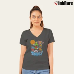 Women’s Marvin The Martian In Yo Face 90s Looney Tunes V-Neck Tee in charcoal | Chic Neckline, Soft Texture