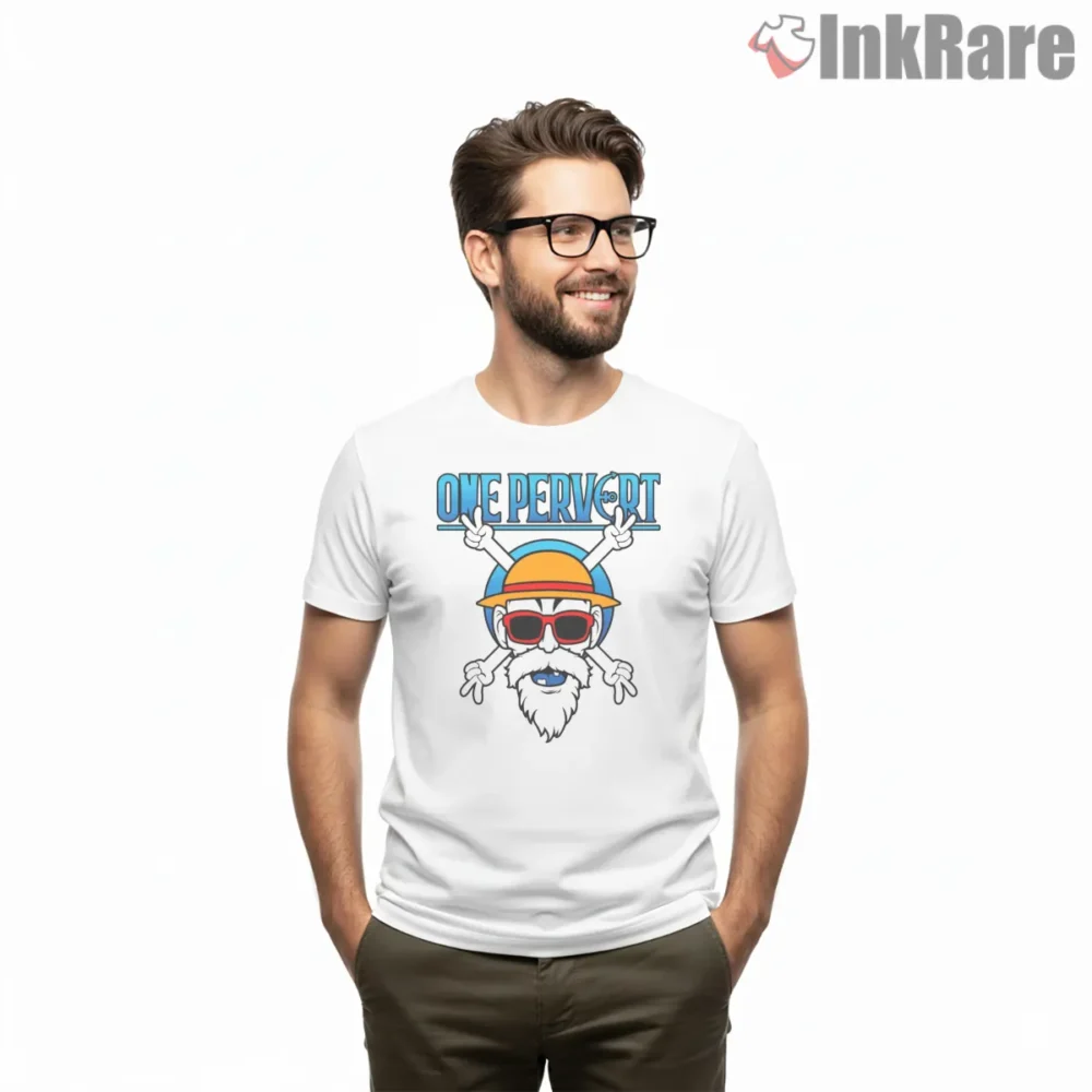Master Roshi One Pervert Pirate Emblem Shirt on white short sleeve shirt for men graphic tee