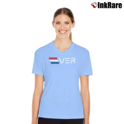 Women’s Max Verstappen Dutch Flag V-Neck Tee in light blue | Chic Neckline, Soft Texture