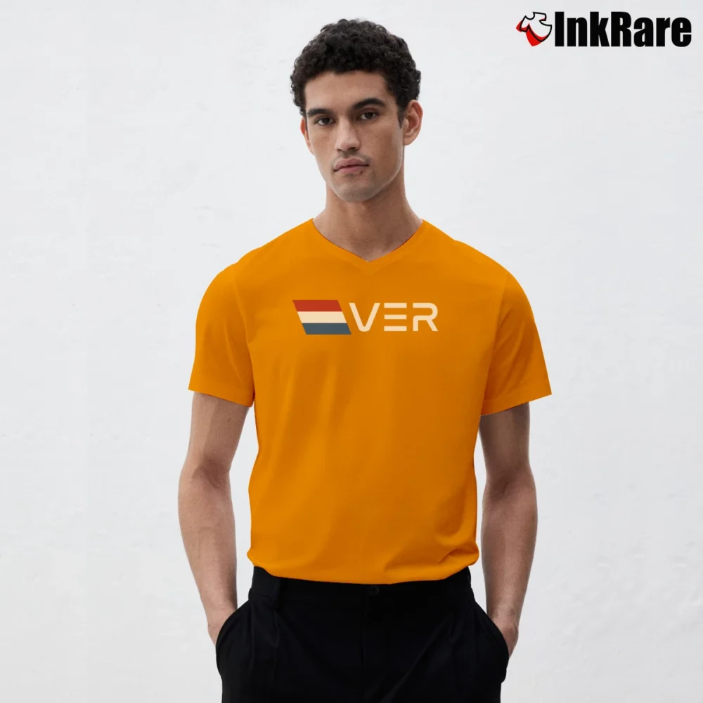Men’s Max Verstappen Dutch Flag V-Neck Tee in orange | Sharp, Breathable, Everyday Staple