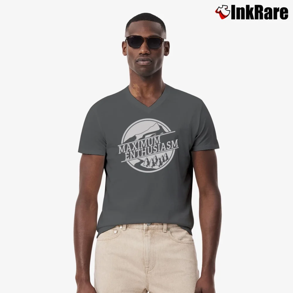 Men’s Maximum Enthusiasm Organic V-Neck Tee in charcoal | Sharp, Breathable, Everyday Staple