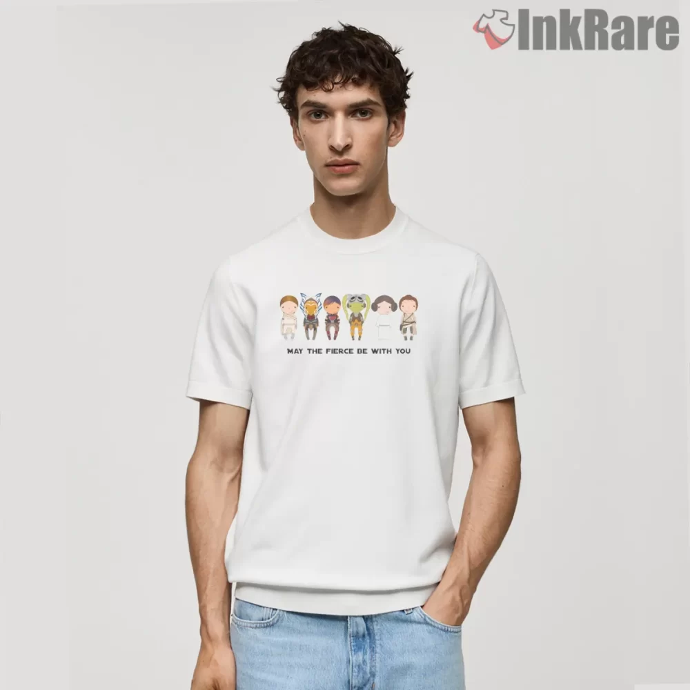 May The Fierce Be With You Chibi Heroes Shirt on white short sleeve shirt for men graphic tee