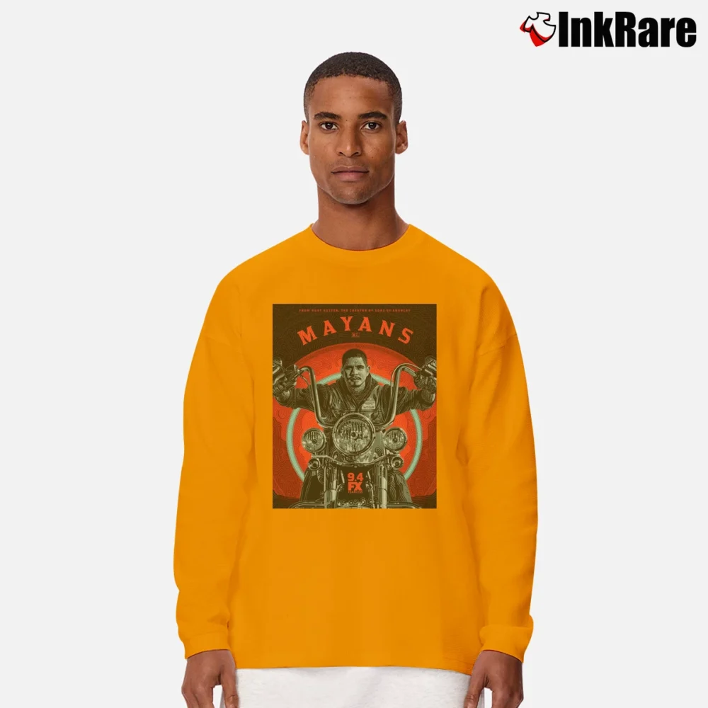 Men’s Mayans M.C. Motorcycle Club Promo Long-Sleeve Shirt in orange | Sleek, Lightweight, Year-Round Wear