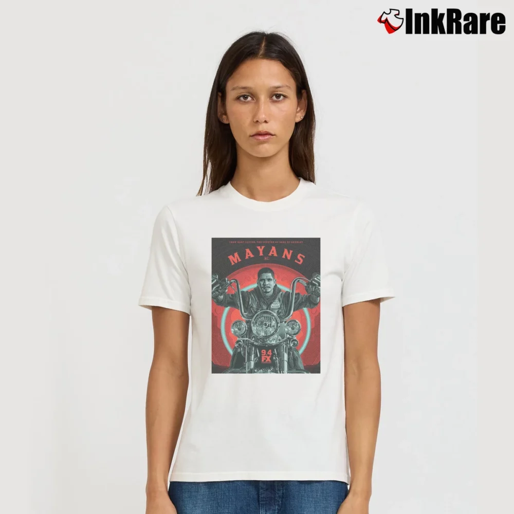 Women’s Mayans M.C. Motorcycle Club Promo Signature T-Shirt in white | Soft, Flattering Fit