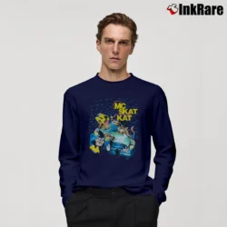 Men’s MC Skat Kat and the Stray Mob Opposites Attract Cartoon Car Graphic Long-Sleeve Shirt in navy | Sleek, Lightweight, Year-Round Wear