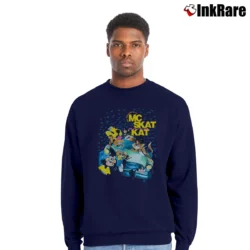 Men’s MC Skat Kat and the Stray Mob Opposites Attract Cartoon Car Graphic Crewneck Sweatshirt in navy | Cozy Fabric, Clean Style