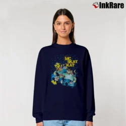 Women’s MC Skat Kat and the Stray Mob Opposites Attract Cartoon Car Graphic Relaxed Sweatshirt in navy | Soft, Laid-Back Vibe