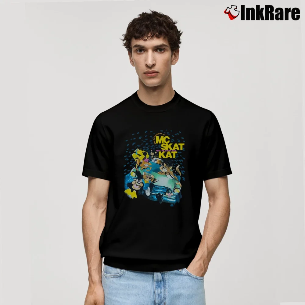 Men’s MC Skat Kat and the Stray Mob Opposites Attract Cartoon Car Graphic Classic T-Shirt in black | Soft, Breathable Everyday Wear