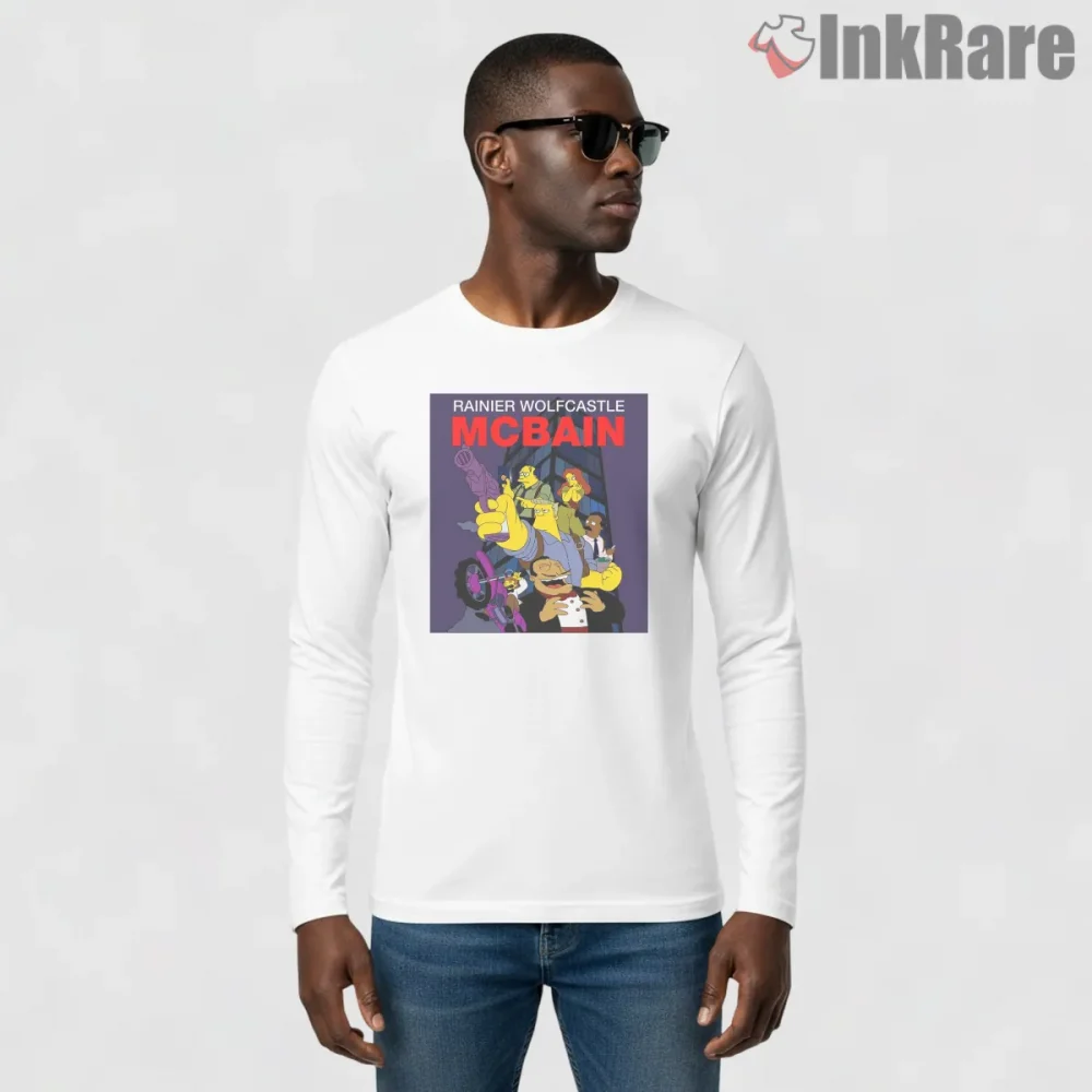 Mcbain Action Chaos Poster Simpsons Movie Parody Shirt on white long sleeve shirt for men graphic tee