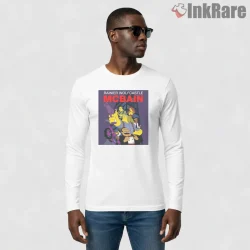 Mcbain Action Chaos Poster Simpsons Movie Parody Shirt on white long sleeve shirt for men graphic tee