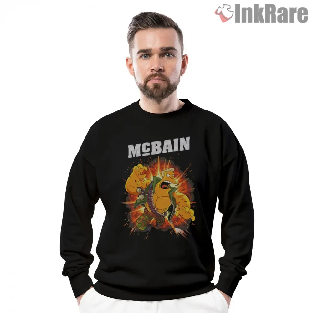 Mcbain Explosive Action Hero Chaos Movie Parody Shirt on graphic shirt for men graphic tee