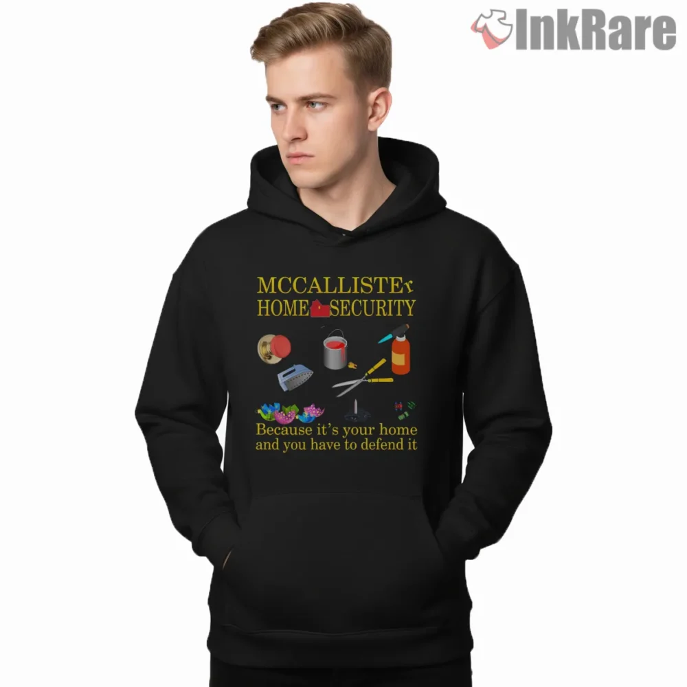 Mccallister Home Security Home Defense Shirt on black hoodie for men graphic tee