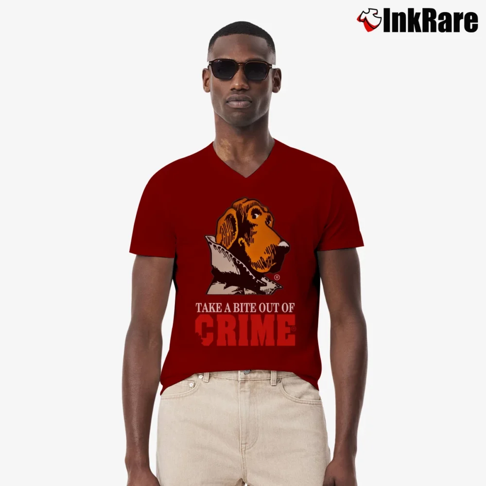 Men’s Mcgruff The Crime Dog 80s Retro V-Neck Tee in maroon | Sharp, Breathable, Everyday Staple