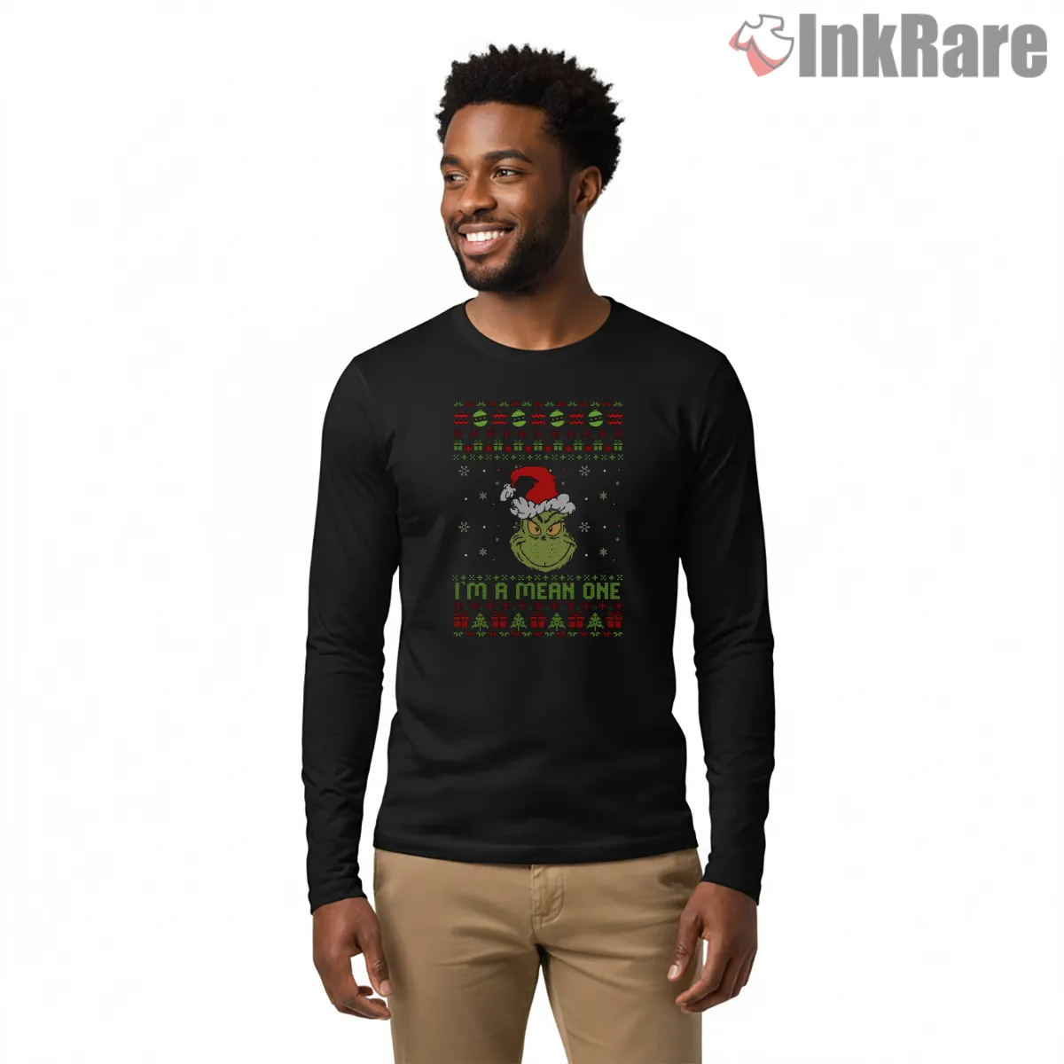 Mean One Ugly Sweater Grinch Xmas Long Sleeve Black Mean One Ugly Sweater Grinch Xmas Shirt on black long sleeve shirt for men graphic tee