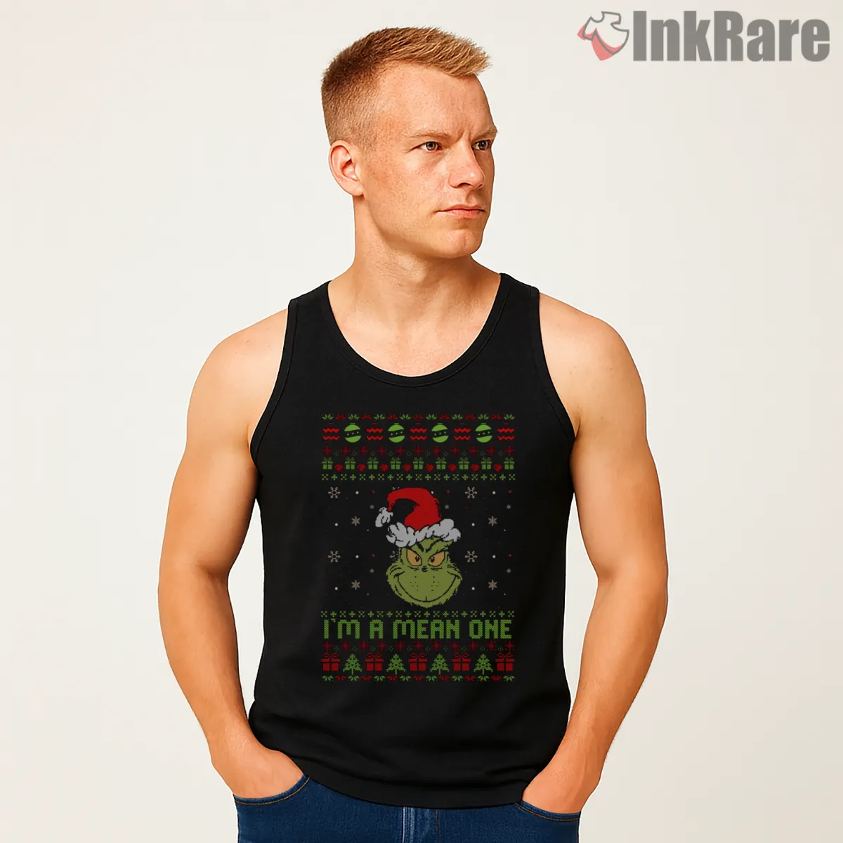 Mean One Ugly Sweater Grinch Xmas Tank Top Black Mean One Ugly Sweater Grinch Xmas Shirt on black tank top for men graphic tee
