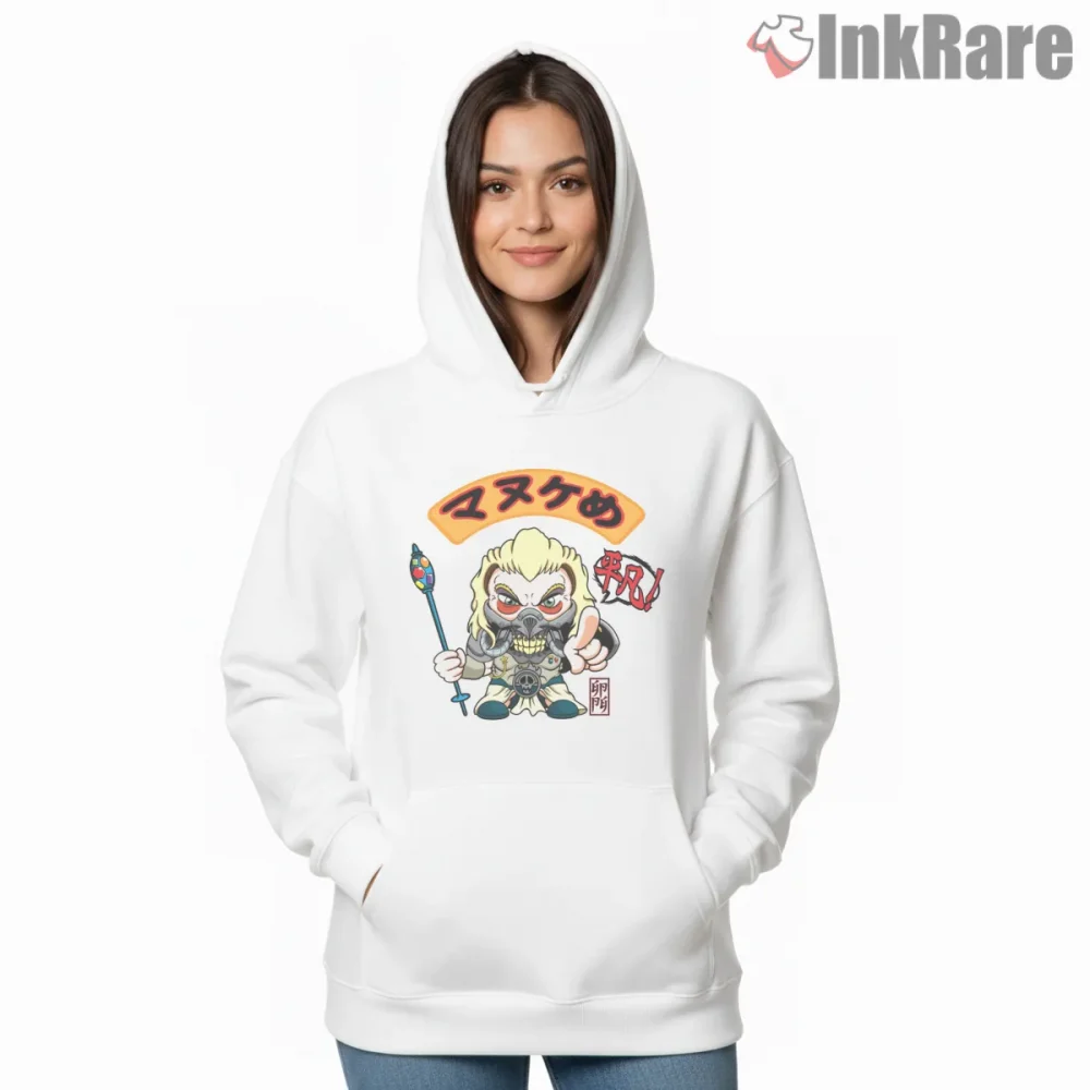 Mediocre War Boy Chibi Anime Mashup Shirt on white hoodie for women graphic tee