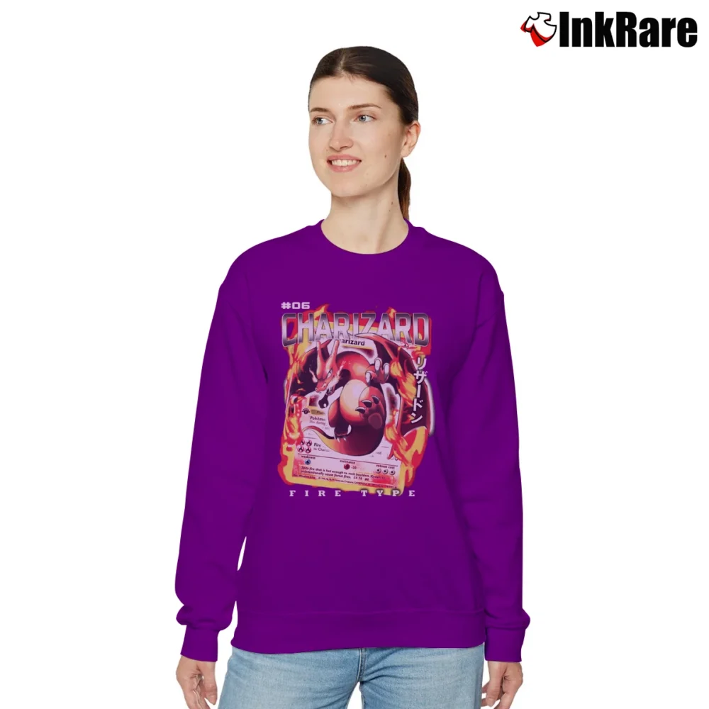 Women’s Mega Charizard Dragon Flying Fashion Relaxed Sweatshirt in purple | Soft, Laid-Back Vibe