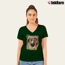 Women’s Mega Charizard Dragon Flying Fashion V-Neck Tee in forest green | Chic Neckline, Soft Texture