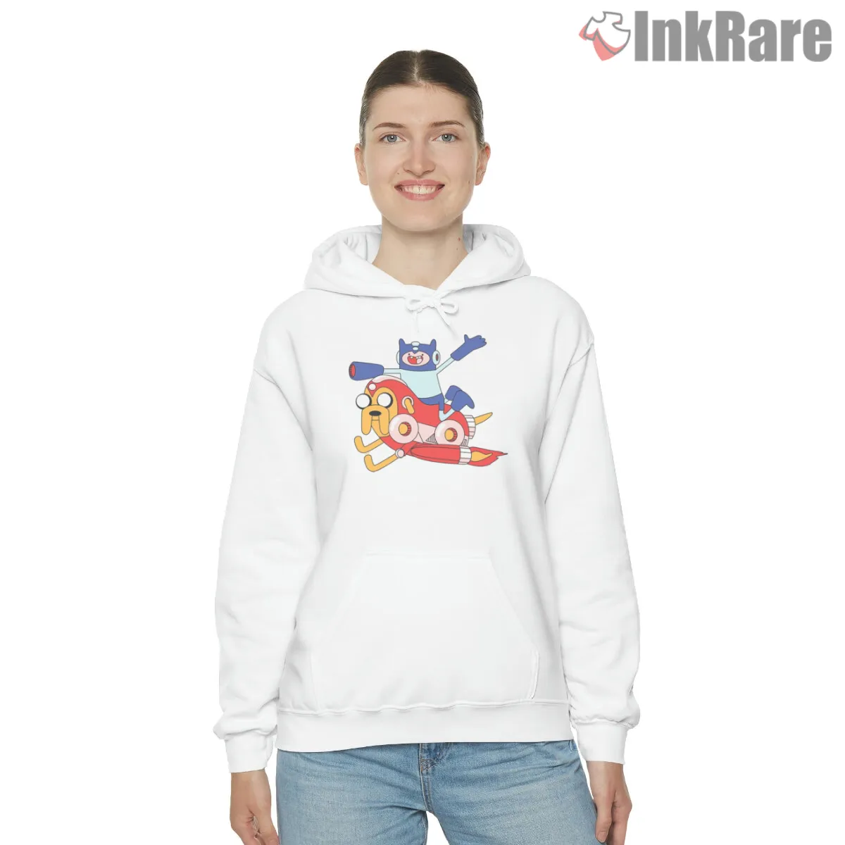 Mega Man And Mega Dog Adventure Time Mashup Hoodie White Mega Man And Mega Dog Adventure Time Mashup Shirt on white hoodie for women graphic tee