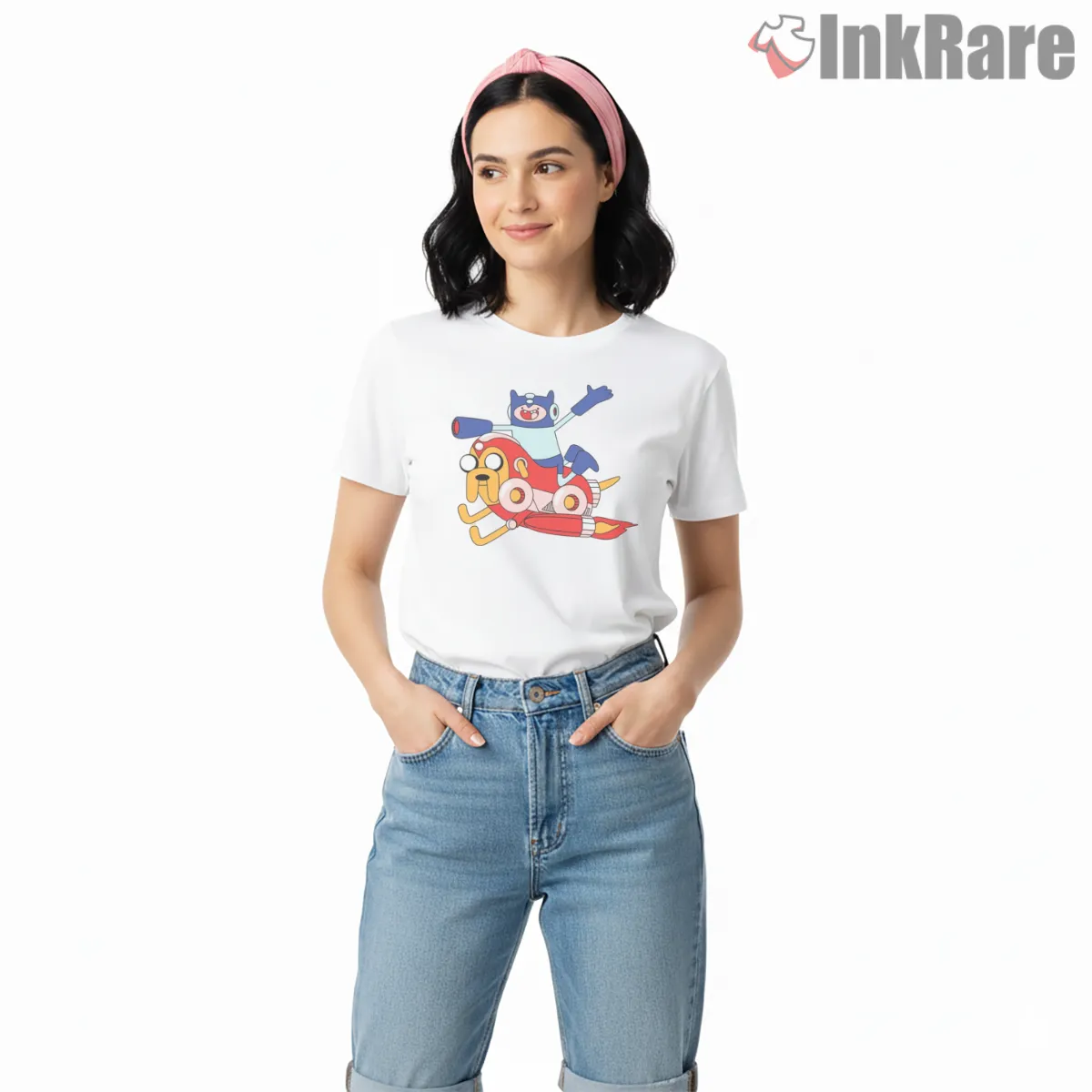 Mega Man And Mega Dog Adventure Time Mashup Short Sleeve White Mega Man And Mega Dog Adventure Time Mashup Shirt on white short sleeve shirt for women graphic tee