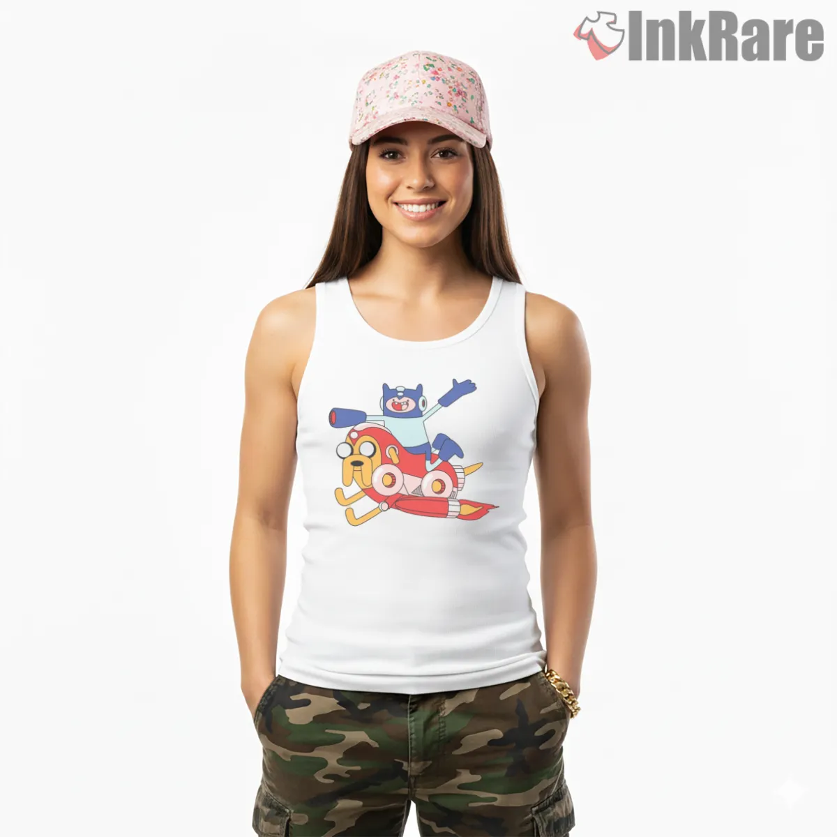 Mega Man And Mega Dog Adventure Time Mashup Tank Top White Mega Man And Mega Dog Adventure Time Mashup Shirt on white tank top for women graphic tee