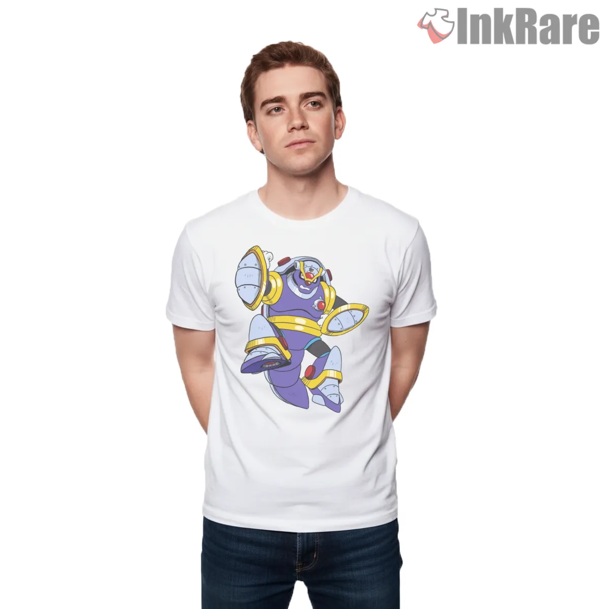 Mega Man Armored Armadillo Heavy Shield Boss Short Sleeve White Mega Man Armored Armadillo Heavy Shield Boss Shirt on white short sleeve shirt for men graphic tee
