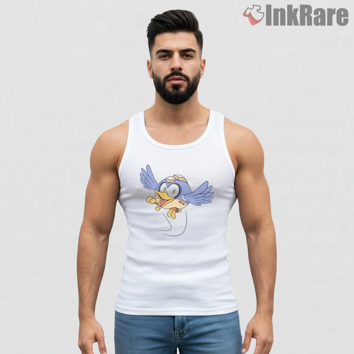 Mega Man Beat Bird Companion Cute Flying Tank Top White Mega Man Beat Bird Companion Cute Flying Shirt on white tank top for men graphic tee