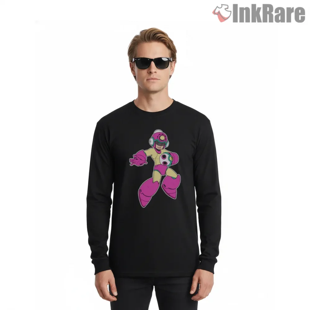 Mega Man Bounce Ball Retro Arcade Color Pop Shirt on black long sleeve shirt for men graphic tee