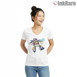 Mega Man Chill Penguin Ice Armor Boss Shirt on white v-neck shirt for women graphic tee