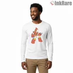 Mega Man Crash Man Explosive Drill Action Shirt on white long sleeve shirt for men graphic tee