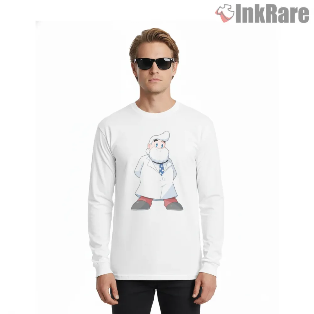 Mega Man Dr Light Mini Scientist Cartoon Shirt on white long sleeve shirt for men graphic tee