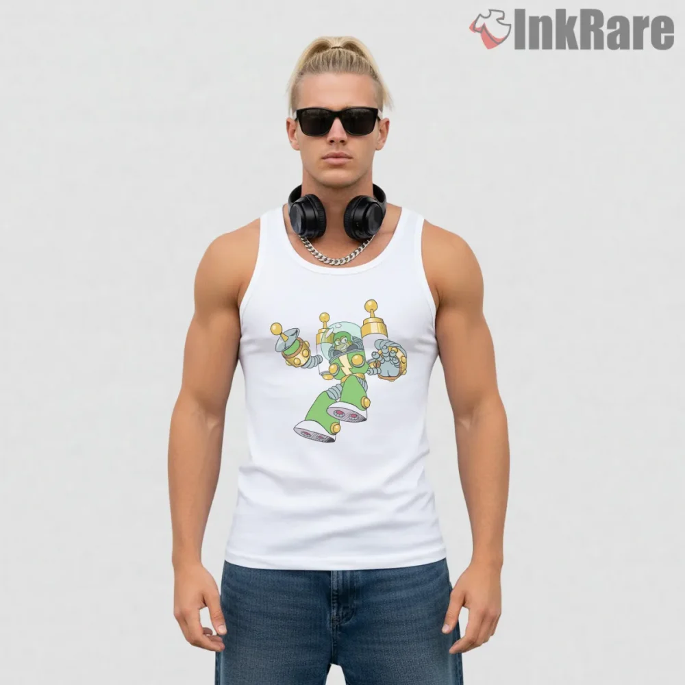 Mega Man Dynamo Man Electric Power Core Shirt on white tank top for men graphic tee